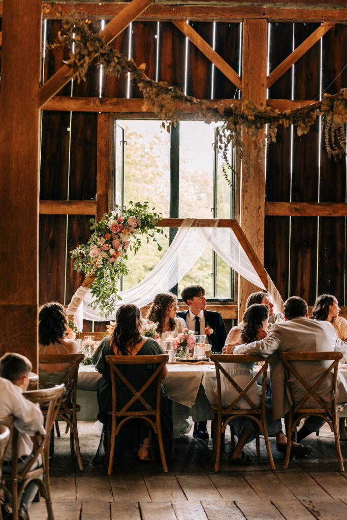 bridal table at rustic Ohio barn wedding venue
