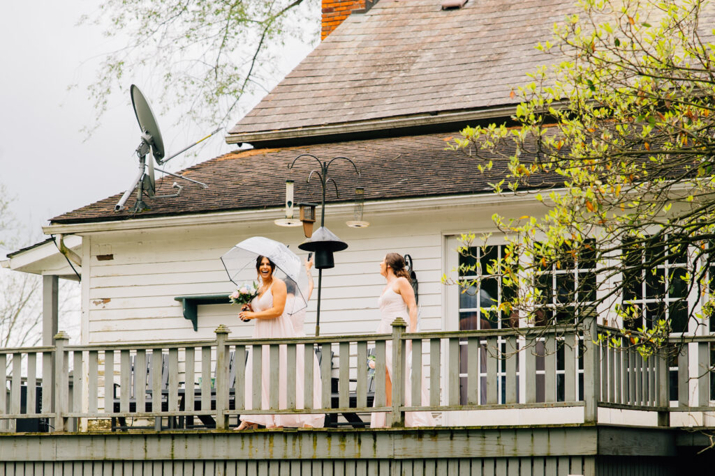 bridesmaids on farmhouse porch
