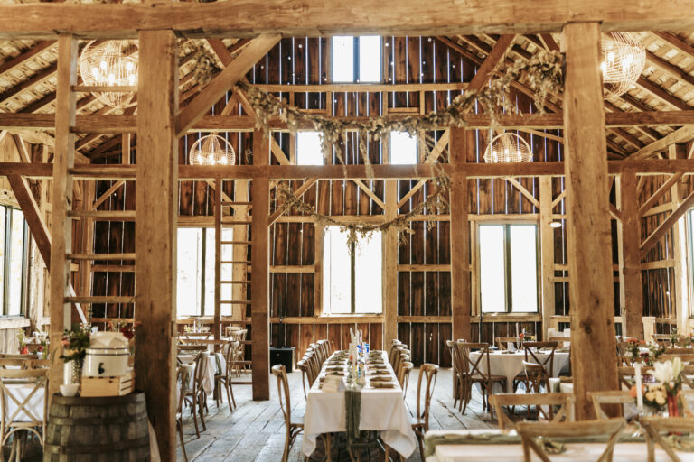 Reception in rustic Ohio barn wedding venue
