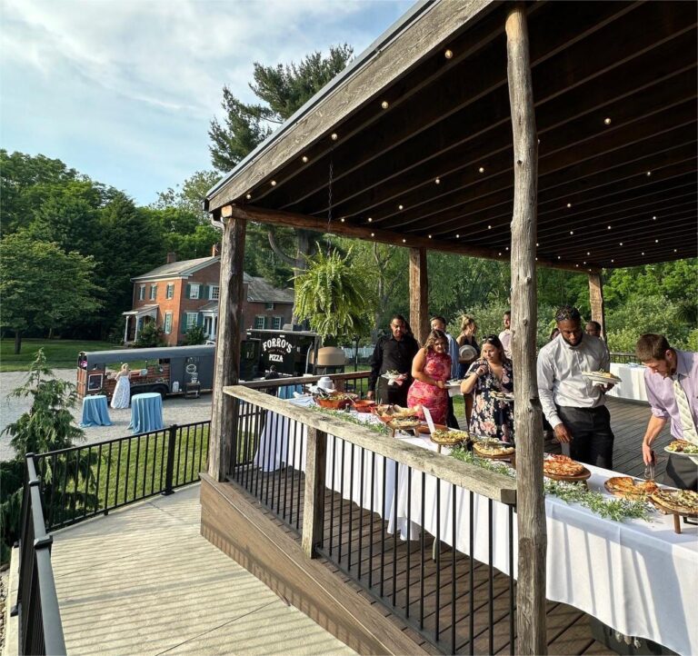 pizza buffet at barn wedding venue