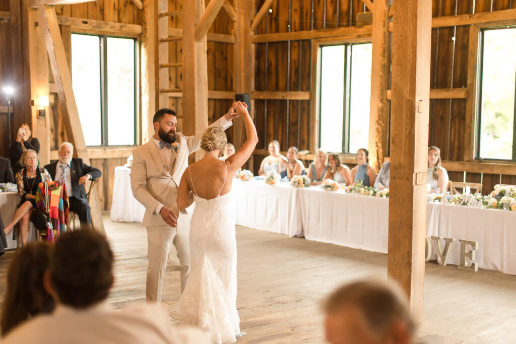 bride and groom dance floor barn wedding venue